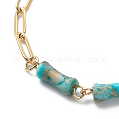 Natural Imperial Jasper(Dyed) Bamboo Joint Beaded Bracelet with Golden 304 Stainless Steel Chains for Women&nbsp;BJEW-JB09028