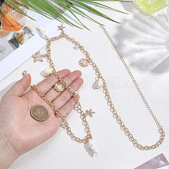 1Pc Summer Beach Alloy Starfish & Natural Shell & Imitation Pearl Tassel Waist Chains for Women&nbsp;AJEW-CY0003-27