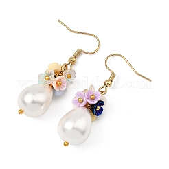 Teardrop Electroplate Shell Pearl & Resin Flower Dangle Earrings&nbsp;EJEW-JE07167