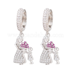Brass Micro Pave Clear Cubic Zirconia Dangle Hoop Earrings&nbsp;EJEW-G471-41P