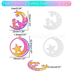 24Pcs 4 Style 201 Stainless Steel Filigree Pendants&nbsp;STAS-UN0023-43