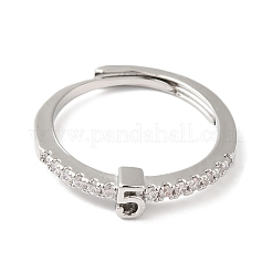 Rack Plating Brass Clear Cubic Zirconia Number 5 Adjustable Rings for Women&nbsp;RJEW-S407-09P-05