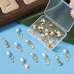 30Pcs 3 Styles Natural Cultured Freshwater Pearl & 201 Stainless Steel Moon Pendants&nbsp;PALLOY-TAC0317