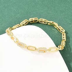 Oval Brass Micro Pave Clear Cubic Zirconia Link Chain Bracelets for Women&nbsp;BJEW-T025-03A-G