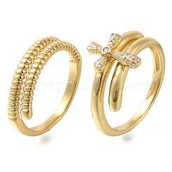 Adjustable Brass Micro Pave Cubic Zirconia Rings Set&nbsp;RJEW-M021-01G