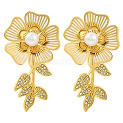 304 Stainless Steel Micro Pave Clear Cubic Zirconia Flower Stud Earrings for Women&nbsp;EJEW-U023-02G