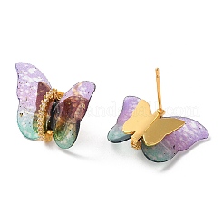Film Butterfly Stud Earrings with Cubic Zirconia&nbsp;KK-K375-01G