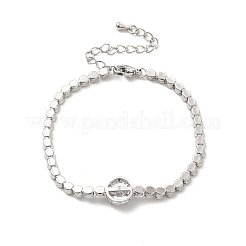 Clear Cubic Zirconia Flat Round Link Bracelet with Tennis Chains&nbsp;BJEW-C030-01P