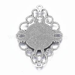 Antique Silver Tibetan Style Alloy Filigree Rhombus Cabochon Connector Settings&nbsp;TIBE-M022-08AS