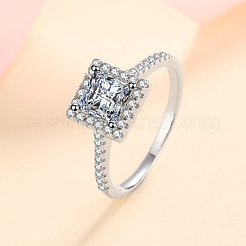 Square Rhodium Plated 925 Sterling Silver Pave 6.5x3.9mm Moissanite Finger Rings for Women&nbsp;WG02E28-08