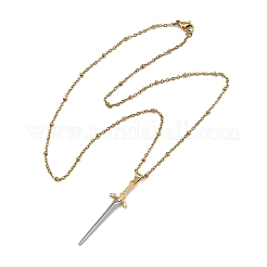 Sword Shaped Brass Pendant 304 Stainless Steel Satellite Chain Necklaces for Men&nbsp;NJEW-JN06206