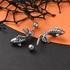 Fish 316 Surgical Stainless Steel Dangle Belly Button Rings&nbsp;EJEW-G416-15AS