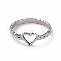 Non-Tarnish 201 Stainless Steel Hollow Heart Finger Ring for Valentine's Day&nbsp;RJEW-J051-26P