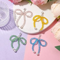 4Pcs Bowknot Shell Pearl & Glass Pendant Decorations&nbsp;HJEW-TA00201