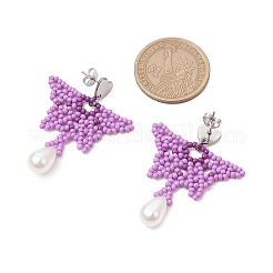 Glass Seed Beads Butterfly Stud Earrings&nbsp;EJEW-MZ00351-02