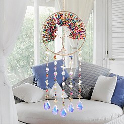 Copper Wire Wrapped Tree of Life Plastic Imitation Stone Beads Suncatchers&nbsp;HJEW-F027-11