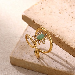 Brass Micro Pave Cubic Zirconia with Natural Gemstone Open Cuff Rings for Women&nbsp;RJEW-K261-10G