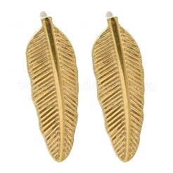 Ion Plating(IP) 304 Stainless Steel Feather Stud Earrings&nbsp;EJEW-C099-11G