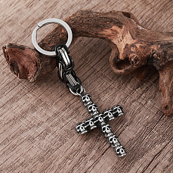 304 Stainless Steel Skull-shape Cross Keychains&nbsp;LS-HC7516