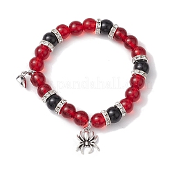 2Pcs 10mm Round Crackle Glass & Red Glass & Pink Glass & Black Glass Beaded Stretch Bracelet Sets for Lover&nbsp;BJEW-JB10325-03