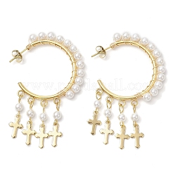 2 Pairs 2 Colors Cross Shell Pearl Dangle Stud Earrings&nbsp;EJEW-JE06185