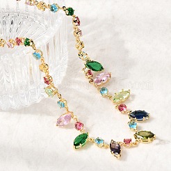 Brass Pave Colorful Cubic Zirconia Geometric Link Chain Necklaces&nbsp;NJEW-C111-03A
