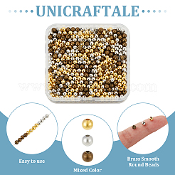 900Pcs 3 Colors Brass Smooth Round Beads&nbsp;KK-UN0003-47