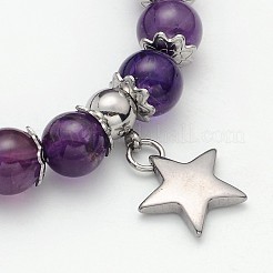 Natural Mixed Stone Beaded Star Charm Stretch Bracelets&nbsp;BJEW-JB01981