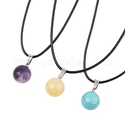DIY Natural & Synthetic Gemstone Round Pendant & Waxed Cord Pendant Necklace Making Kits&nbsp;DIY-FS0008-47
