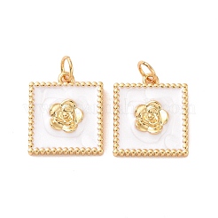 Square with Flower Pattern Brass Enamel Pendants&nbsp;KK-G435-09G