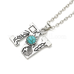 Letter A~Z Antique Silver Plated Alloy with Synthetic Turquoise Pendant Necklaces&nbsp;NJEW-G080-01N