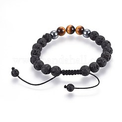 Natural Lava Rock and Non-Magnetic Synthetic Hematite Beads Braided Bead Bracelets&nbsp;BJEW-JB03975-25
