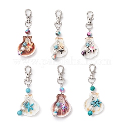 Natural Scallop Shell & Synthetic Turquoise Starfish Pendant Decorations&nbsp;HJEW-JM03641-01