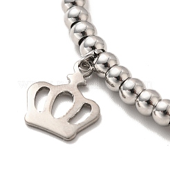 Tarnish Resistant 304 Stainless Steel Crown Charm Bracelet with 201 Stainless Steel Round Beads for Women&nbsp;BJEW-B057-23P