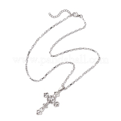 Tibetan Style Alloy Religion Jesus Cross Pendant 304 Stainless Steel Box Chain Necklaces&nbsp;NJEW-JN05418