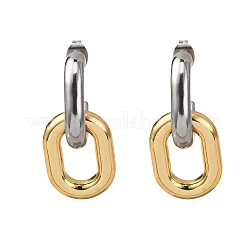 304 Stainless Steel Two Tone Oval Dangle Stud Earrings&nbsp;X-EJEW-L304-04GP