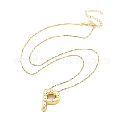 Brass & Plastic Pearl Letter Pendant Box Chain Necklaces for Women&nbsp;NJEW-U017-01G-16