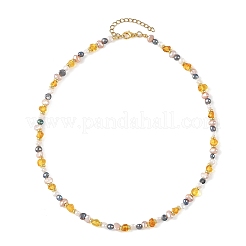 Natural Amber Beads & Cultured Freshwater Pearl Nuggets Beaded Necklaces&nbsp;NJEW-JN06406