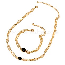 Hexagon Alloy Enamel Cable Chain Necklaces & Bracelets & Rings Sets&nbsp;FS-WGE6E3B-01