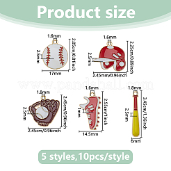 50Pcs 5 Styles Baseball Theme Alloy Enamel Pendants&nbsp;ENAM-DC0002-19