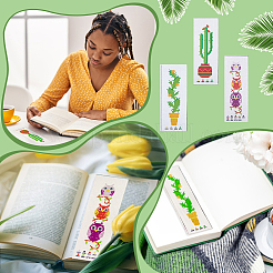 3 Sets 3 Style DIY Oval & Cactus Pattern Bookmark Cross-Stitch Kit&nbsp;DIY-NB0008-96