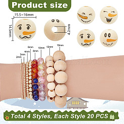 80Pcs 4 Styles Snowman Theme Printed Wood European Beads&nbsp;WOOD-PH0003-04B