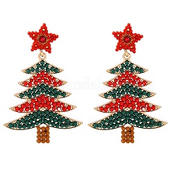 Christmas Trees with Star Alloy Dangle Stud Earrings for Women&nbsp;EJEW-Z078-03A