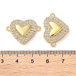 Rack Plating Brass Cubic Zirconia Heart Connector Charms&nbsp;KK-C084-08D-G