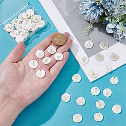 52Pcs 26 Styles Natural Shell Gold Enamel Flat Round with Letter Charms&nbsp;FIND-PH0027-42