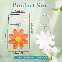 6Pcs 3 Colors Daisy Alloy Enamel Pendant Keychain&nbsp;KEYC-HY0001-18
