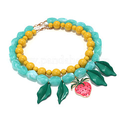 Alloy Enamel Resin Strawberry Leaf Pendant Double Layer Necklaces for Women&nbsp;WG96260-01