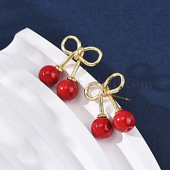 Cherry Brass ABS Plastic Pearl Stud Earrings&nbsp;EJEW-U062-03G-02