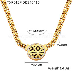 304 Stainless Steel Micro Pave Clear Cubic Zirconia Hollow Flat Round with Flower of Life Pendant Necklaces for Women&nbsp;FS-WG92196-02