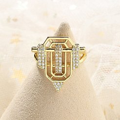 Brass Micro Pave Clear Cubic Zirconia Open Cuff Rings for Women Men&nbsp;KK-B124-12G